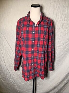 L.L. Bean. Red and Navy Plaid Button-Up Shirt